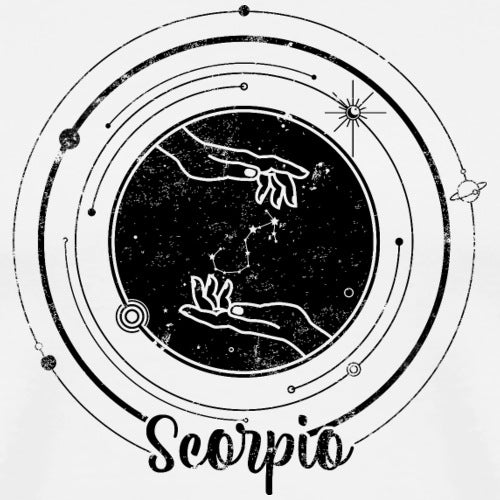 Zodiac sign of Scorpio with hands and constellation illustration on a white background