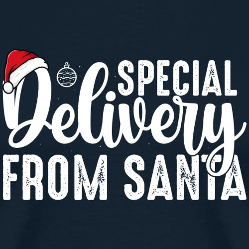 Special Delivery from Santa with a Santa hat and ornament on a dark background