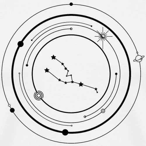 taurus zodiac diagram of a celestial system with planets and stars in concentric circles.