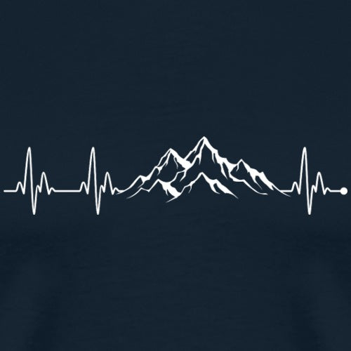 Minimalist mountain silhouette with heartbeat line on a premium t-shirt – perfect for hikers and outdoor enthusiasts