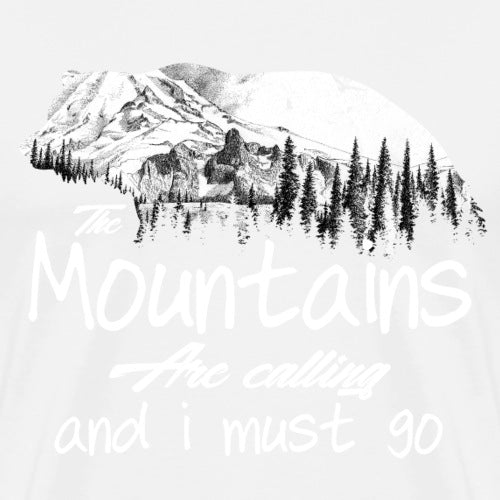 The Mountains Are Calling graphic with rugged peak imagery.