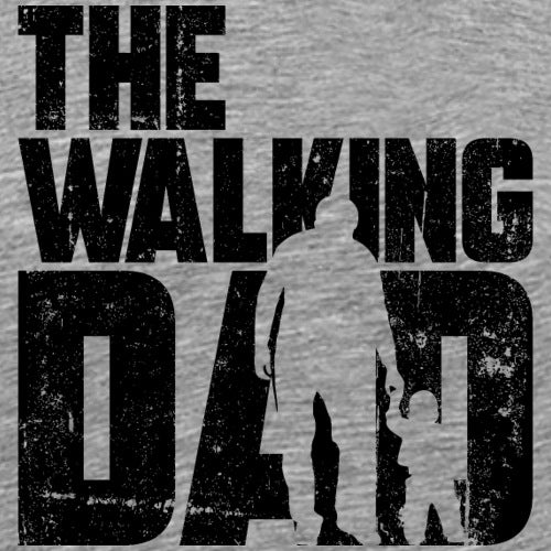 Text THE WALKING DAD with silhouette of a father and child on a textured background