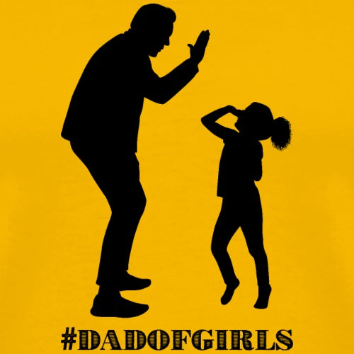 Silhouette of a man and a girl on a yellow background with '#DADOFGIRLS' text.