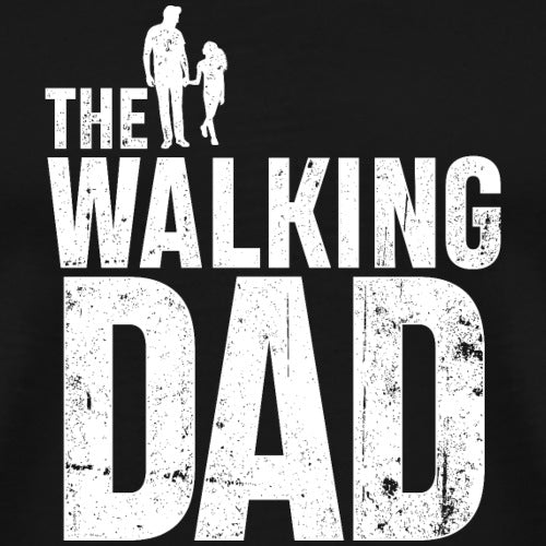 Text 'The Walking Dad' with a silhouette of a man and woman on a black background