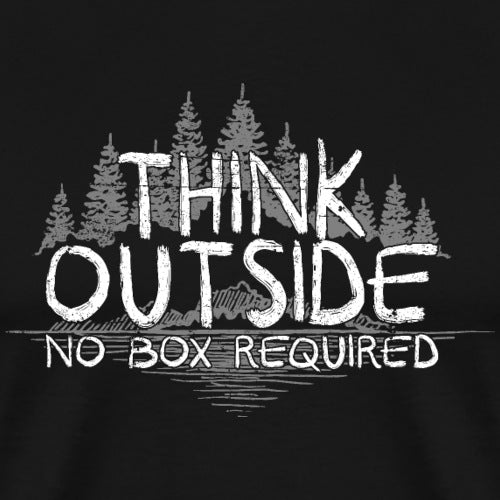 Think Outside text with forest elements encouraging adventure.