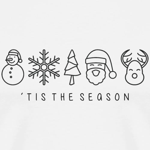 Black and white Christmas-themed icons with 'Tis the Season text on a light gray background