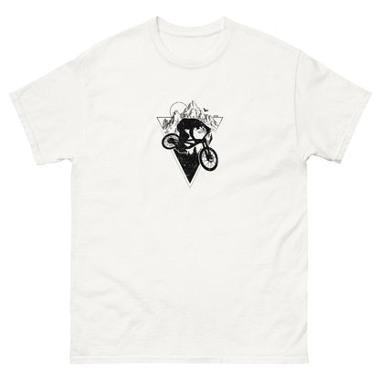 Triangle-shaped mountain silhouette with cyclist icon, minimalist design
