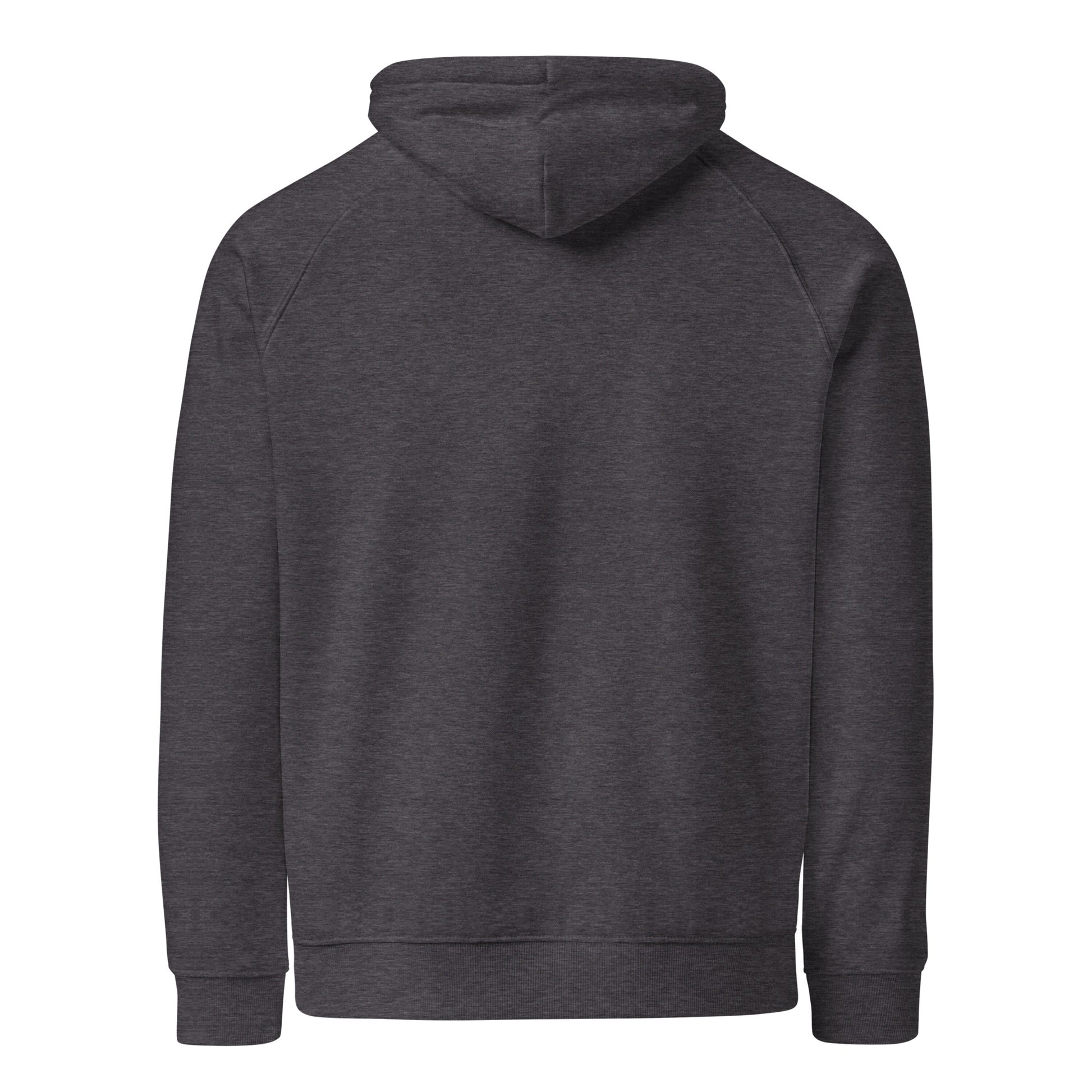 Dark gray hoodie shown from the back on a white background