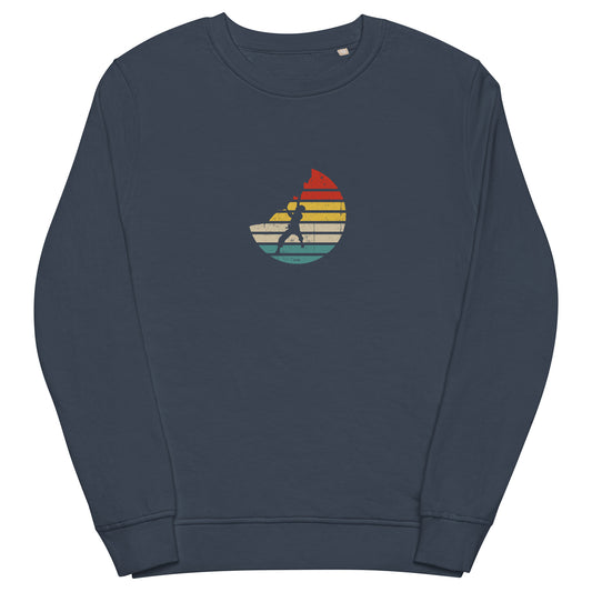 Unisex organic sweatshirt featuring a vintage-style climbing graphic, blending nostalgic outdoor aesthetics with eco-conscious comfort. Perfect for nature lovers and retro adventure seekers.