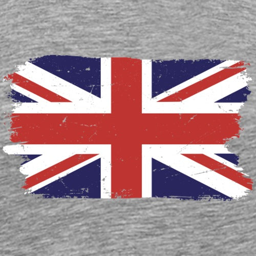 Gray sweatshirt with a distressed Union Jack design on a plain background