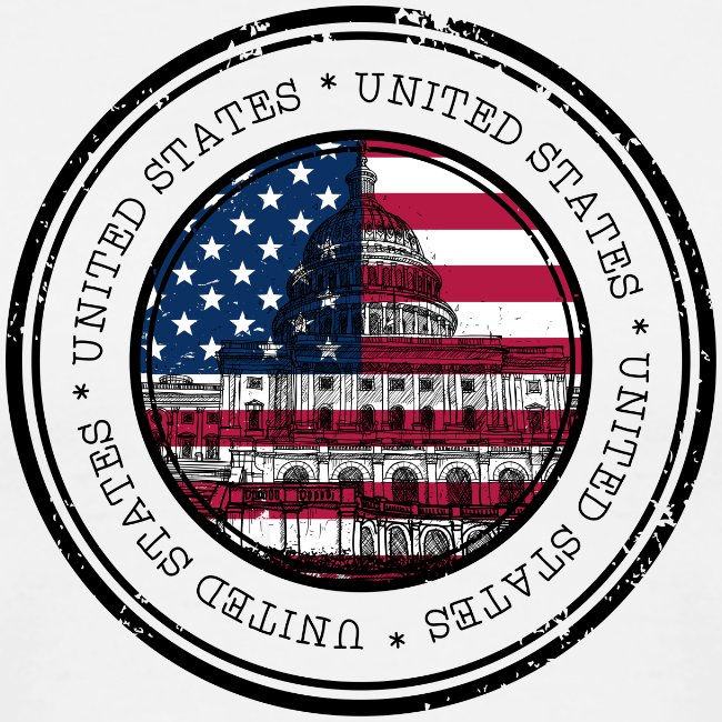 Circular design with U.S. Capitol building and American flag inside, surrounded by 'UNITED STATES' text.