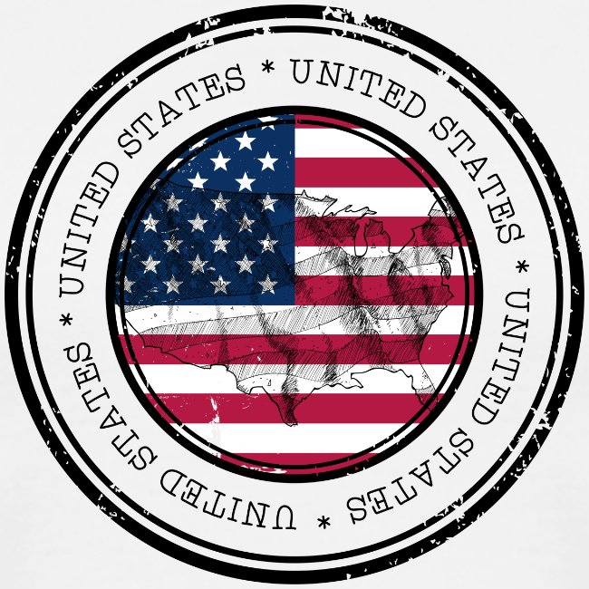 American flag and map within a circular border with 'UNITED STATES' text