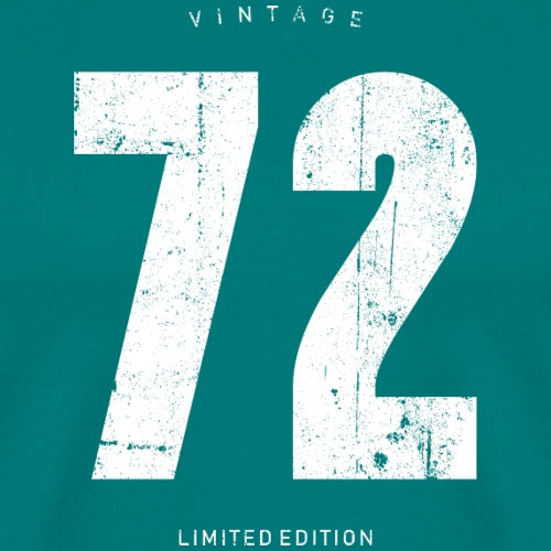 Vintage-style number '72' on a teal background with 'Limited Edition' text.