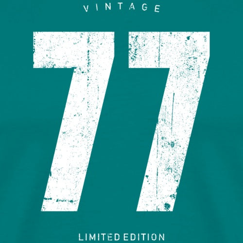 Vintage-style number '77' on a teal background with 'Limited Edition' text.