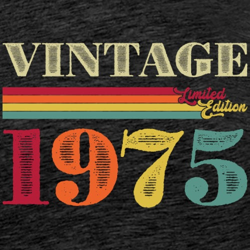 Vintage 1975 design with colorful text on a black background
