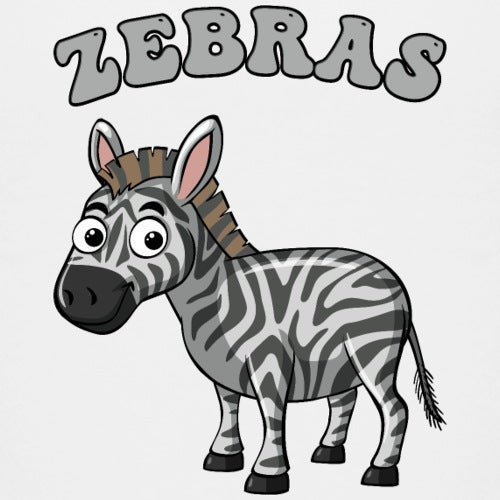 Cartoon zebra with 'ZEBRAS' text above on a white background