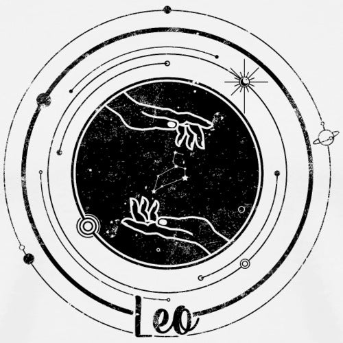 Leo zodiac sign illustration with constellation and hands on a black background